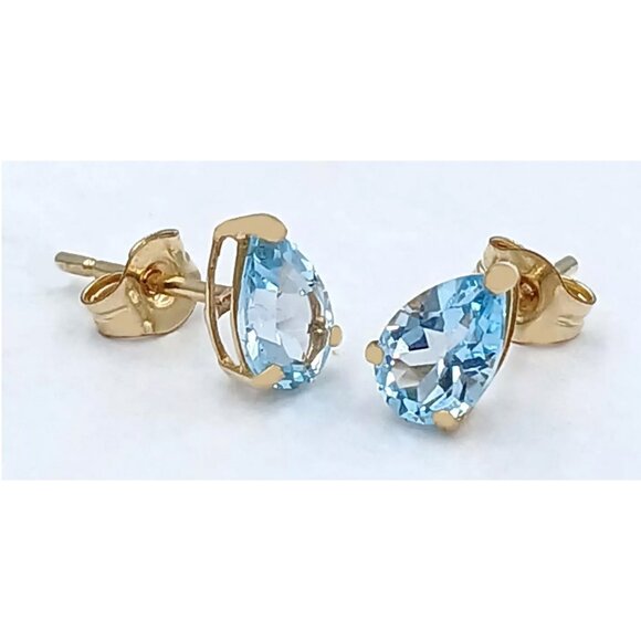 Genuine 1.26 Cts Aquamarine Earrings 14k Gold